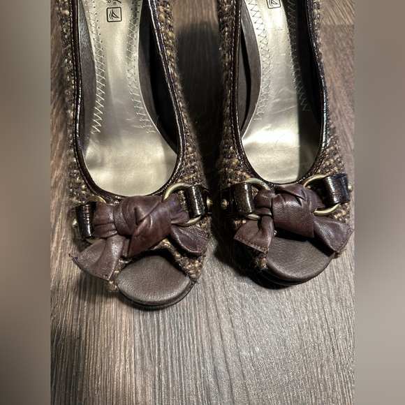 SPERRY Top-Sider 'Silverside' brown BOW open-toe platforms wedges size 8 - Picture 3 of 13